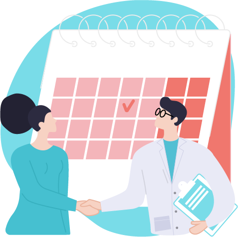 potential customer shaking hand with physician about set up meeting with flowview specialist marked down in calendar