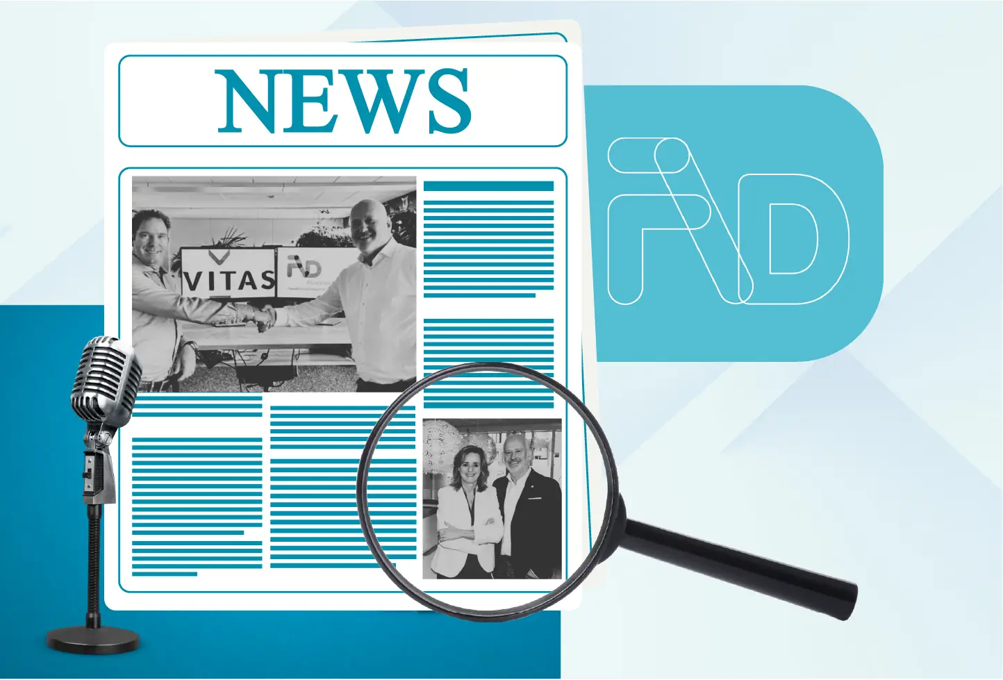 Vintage style newspaper layout with 'NEWS' headline featuring a black and white image of scientists, representing FlowView Diagnostics rich history and latest news updates in medical research advancements.