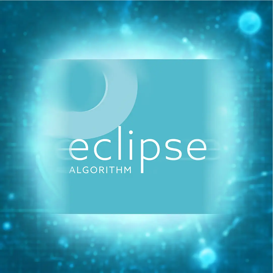 Logo for ECLIPSE Algorithm, symbolizing advanced disease detection through automated flow cytometry, with a crescent moon and digital blue background.